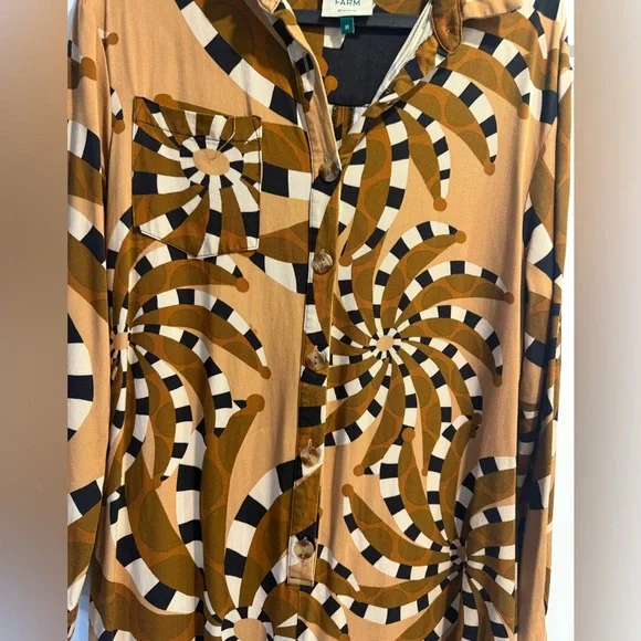 FARM Rio Mustard Geometric Print Long Sleeve Jumpsuit - Picture 9 of 13